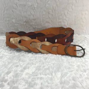 Elise M. Tan Leather Wide Braided Statement Belt